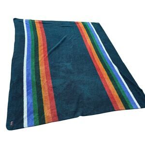 Pendleton King Size Blanket Grand Canyon Blue Soft Sherpa Fleece Colored Stripes